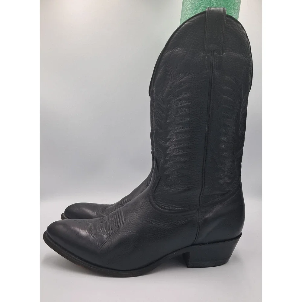 Size 11 - Vtg Boulet 9502 Sporty Black Deer Tan Leather Cowboy Western Rancher